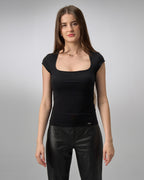 COTTON C-SQUARE NECK-BLACK