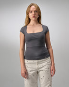 COTTON C-SQUARE NECK- DARK GREAY