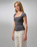 COTTON C-SQUARE NECK- DARK GREAY