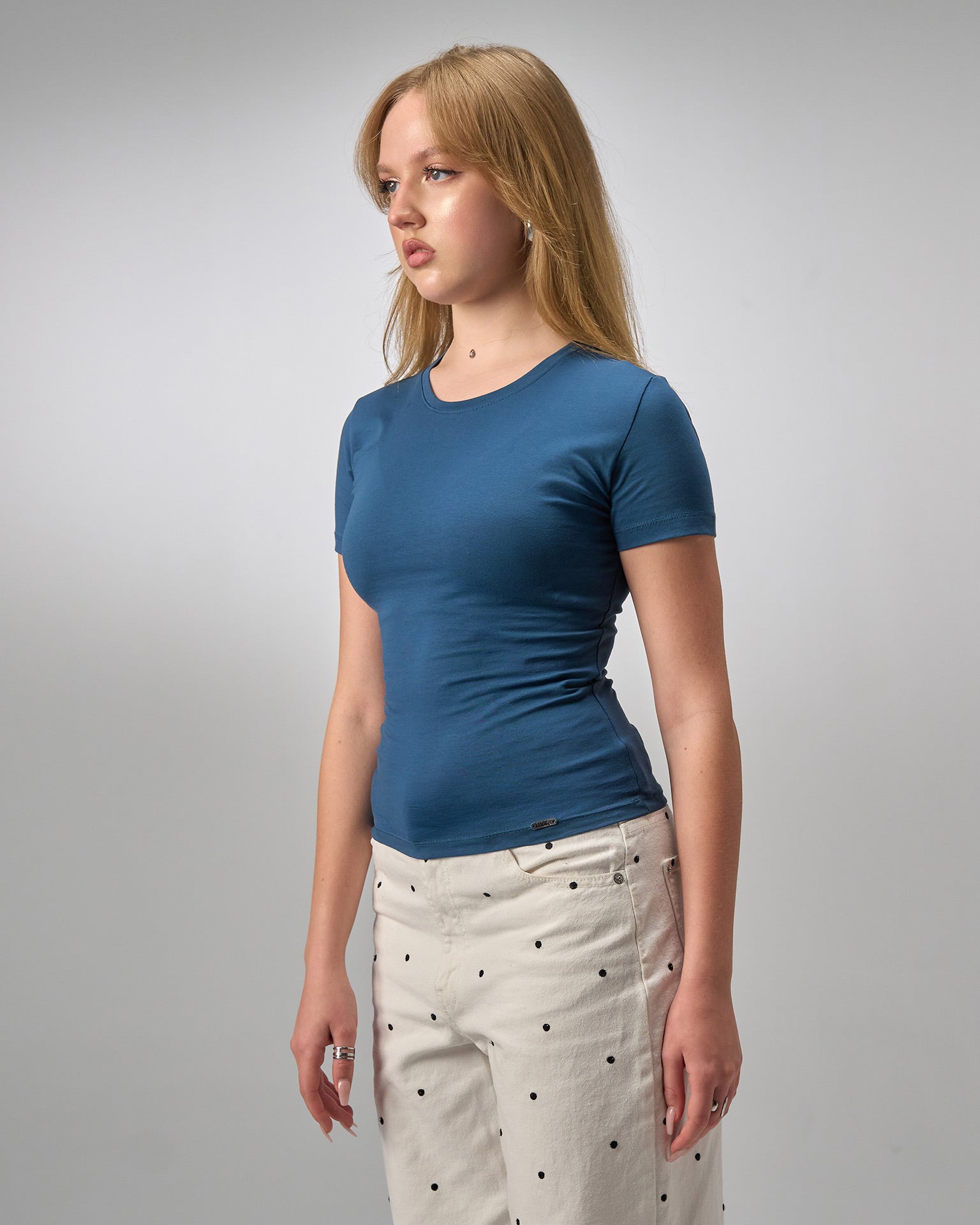 COTTON ROUND NECK -PETROL BLUE