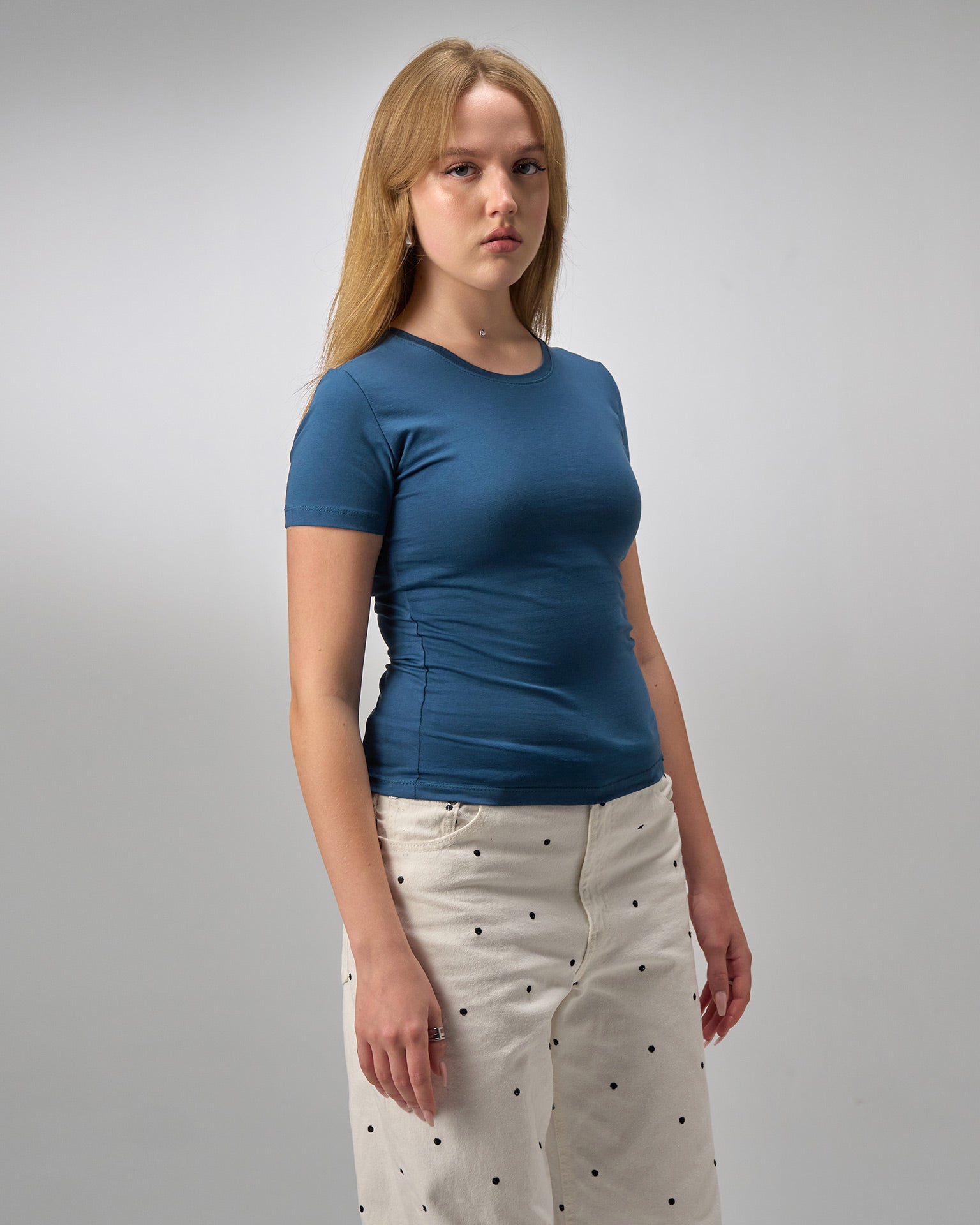 COTTON ROUND NECK -PETROL BLUE