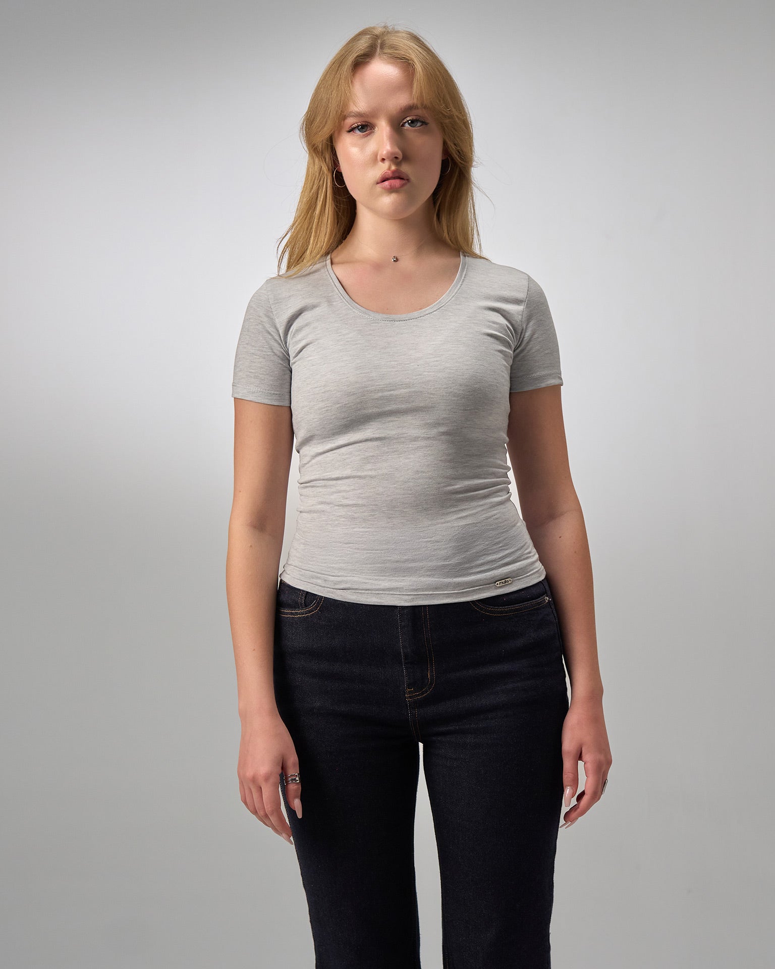 COTTON U-SHAPED NECK - LIGHT GRAY