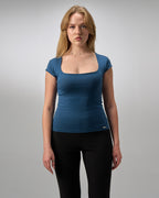 COTTON C-SQUARE NECK- PETROL BLUE