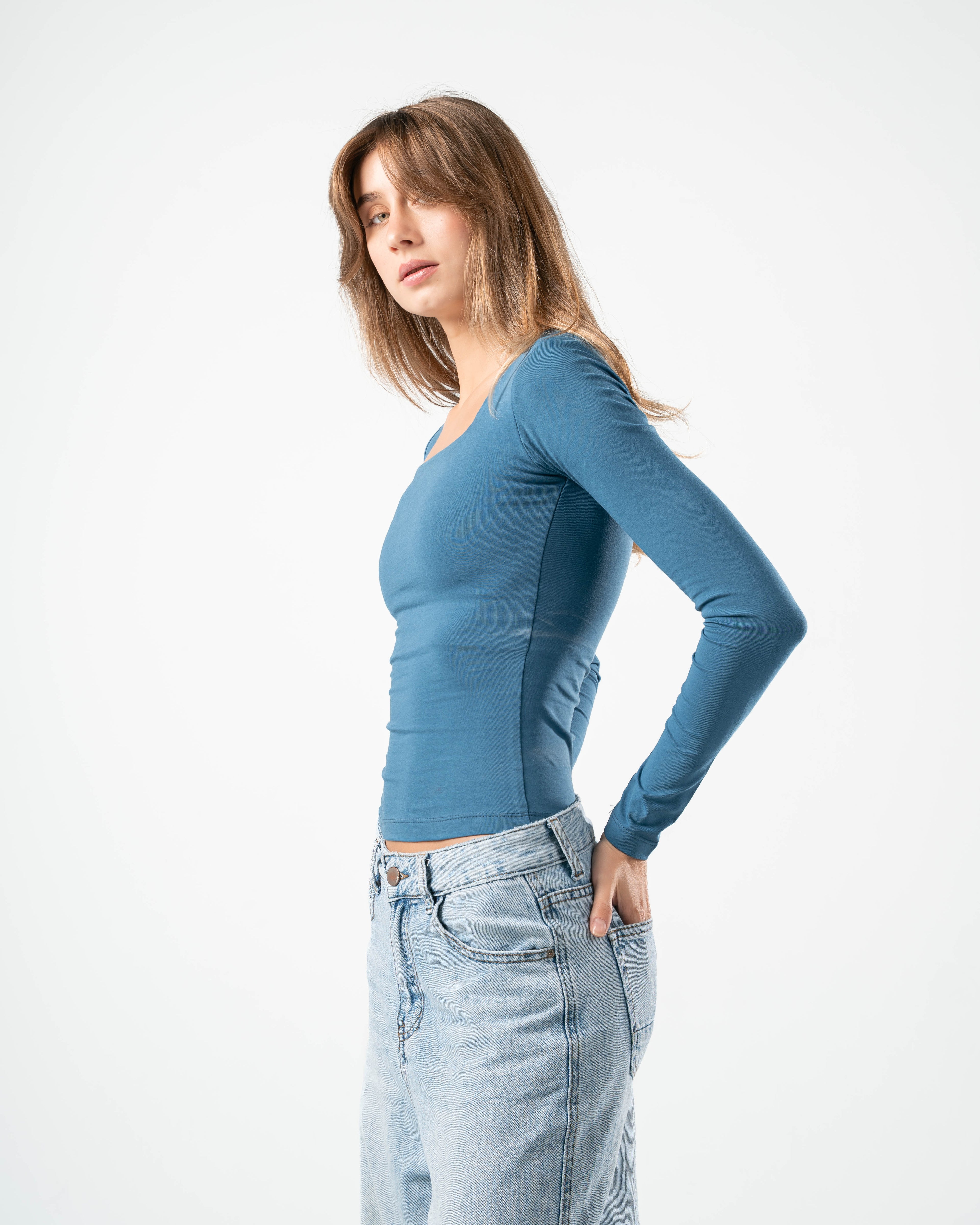 COTTON SQUARE NECK LONG SLEEVE