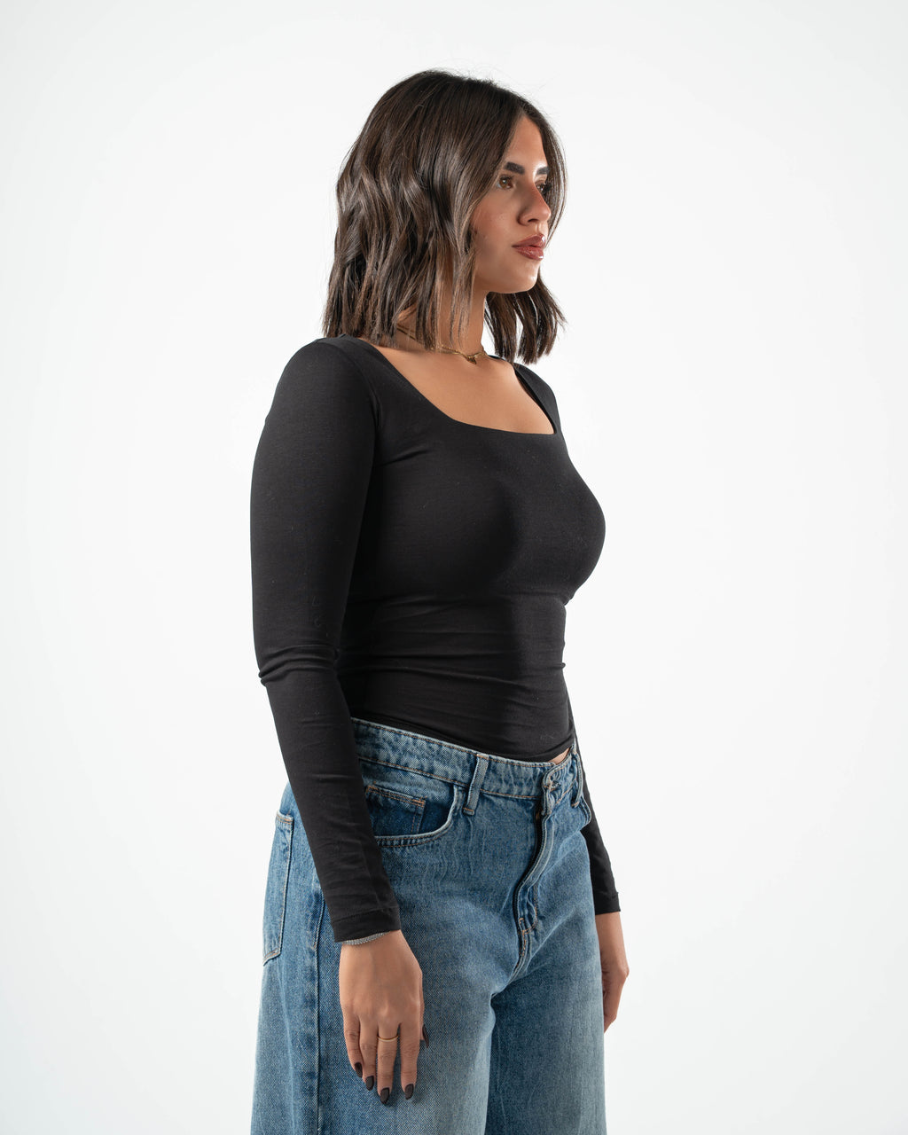 COTTON SQUARE NECK LONG SLEEVE