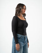 COTTON SQUARE NECK LONG SLEEVE