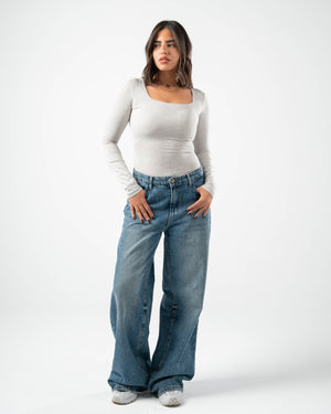 COTTON SQUARE NECK LONG SLEEVE