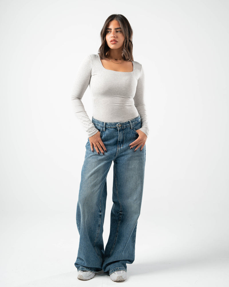 COTTON SQUARE NECK LONG SLEEVE