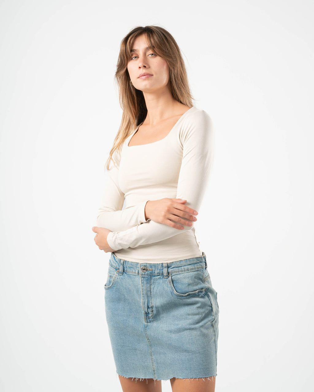 COTTON SQUARE NECK LONG SLEEVE