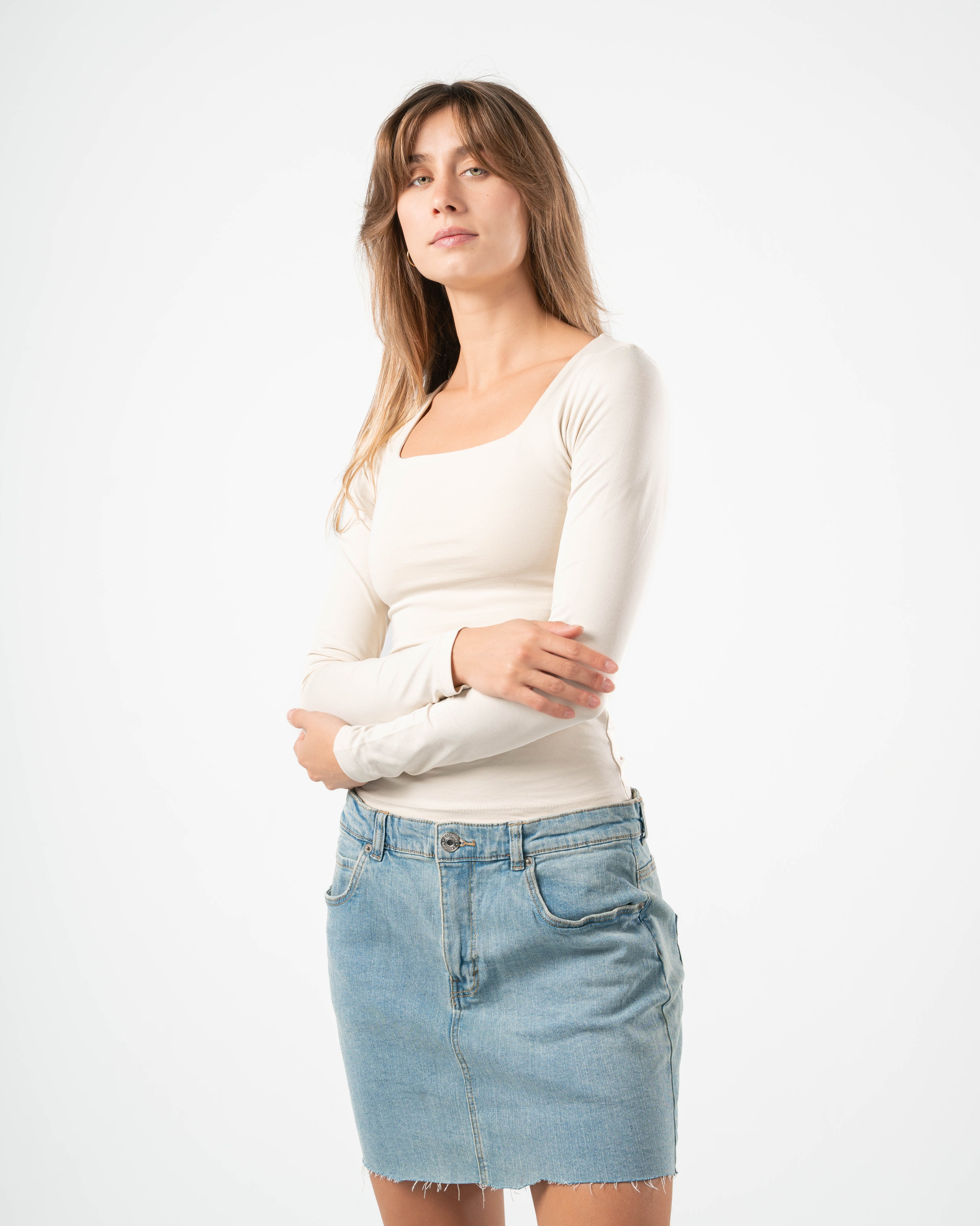 COTTON SQUARE NECK LONG SLEEVE